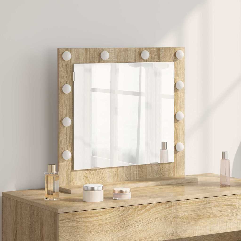Vanity Mirror with LED Strip Lights Sonoma Oak 60 x 55 x 18 cm